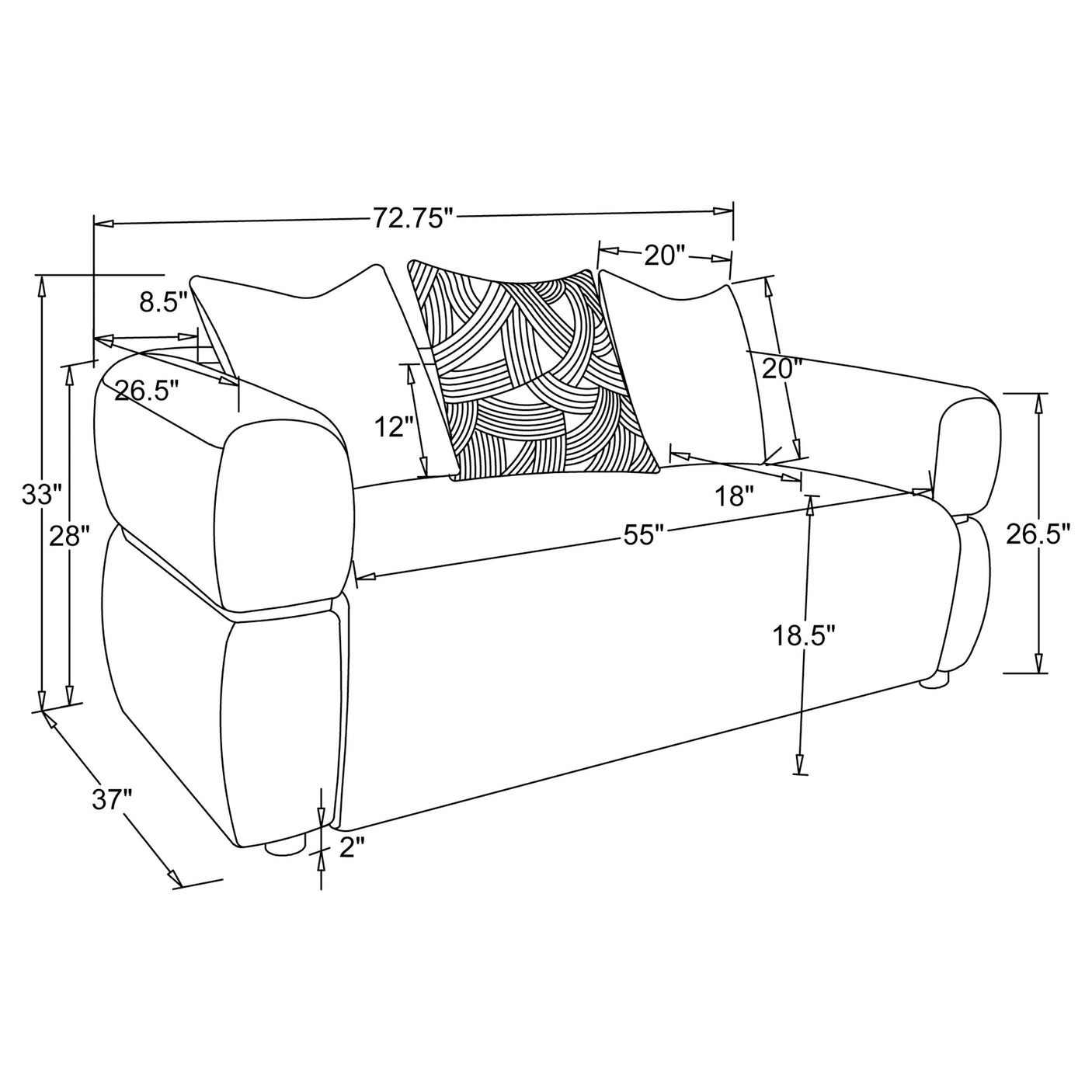 Jeanette Fabric Upholstered Round Arm Sofa Set Beige