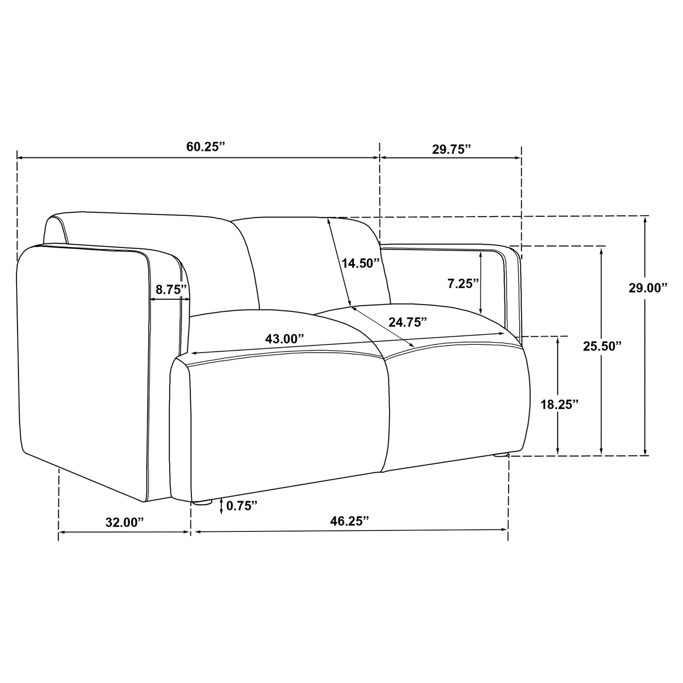 Dorset Fabric Upholstered Round Track Arm Loveseat