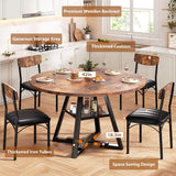 Modern Farmhouse Round Dining Table Set with Storage Shelf