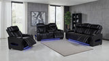 Zuma Faux Leather Dual Power Reclining LED Sofa Black