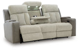 Stately Check Power Reclining Sofa with Adjustable Headrest