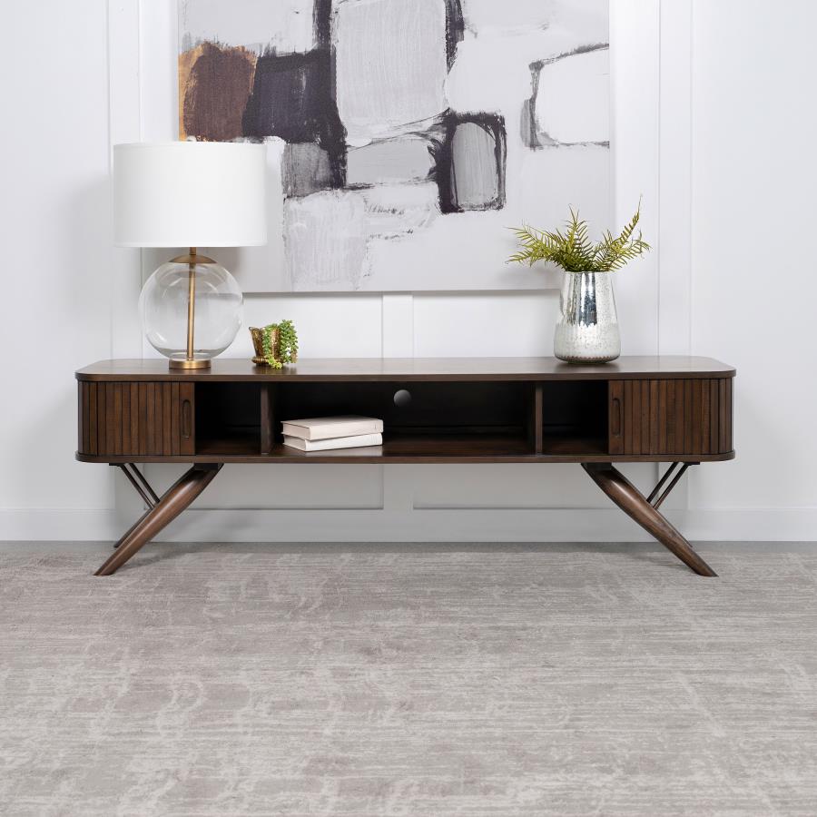 Valna Wood 71-inch TV Stand with Sliding Doors Walnut