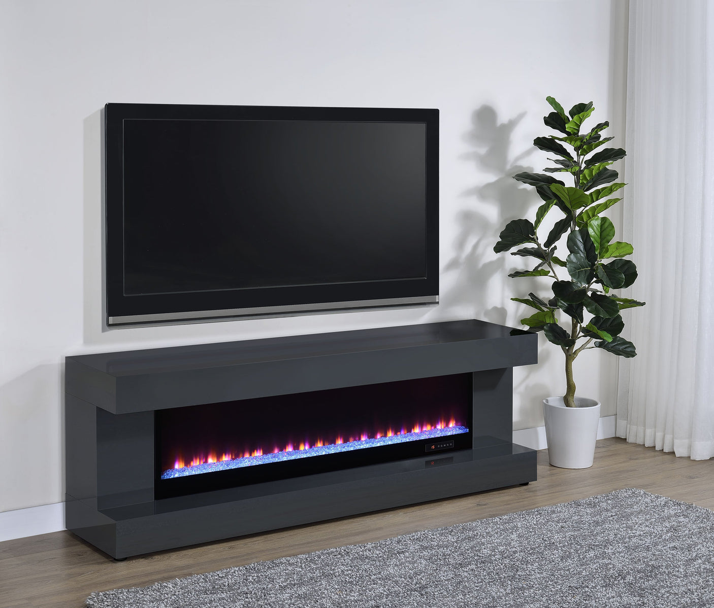 Mallory TV Stand Fireplace Console Bluetooth Speaker Black High Gloss
