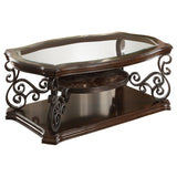 Laney Glass Top Coffee and End Table Set Dark Merlot