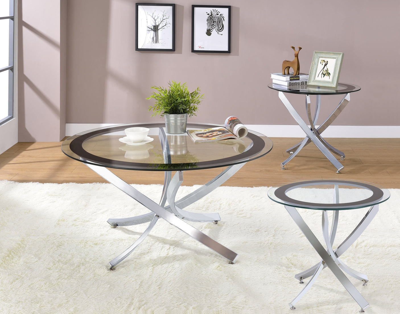 Brooke Round Coffee and End Table Set Brass