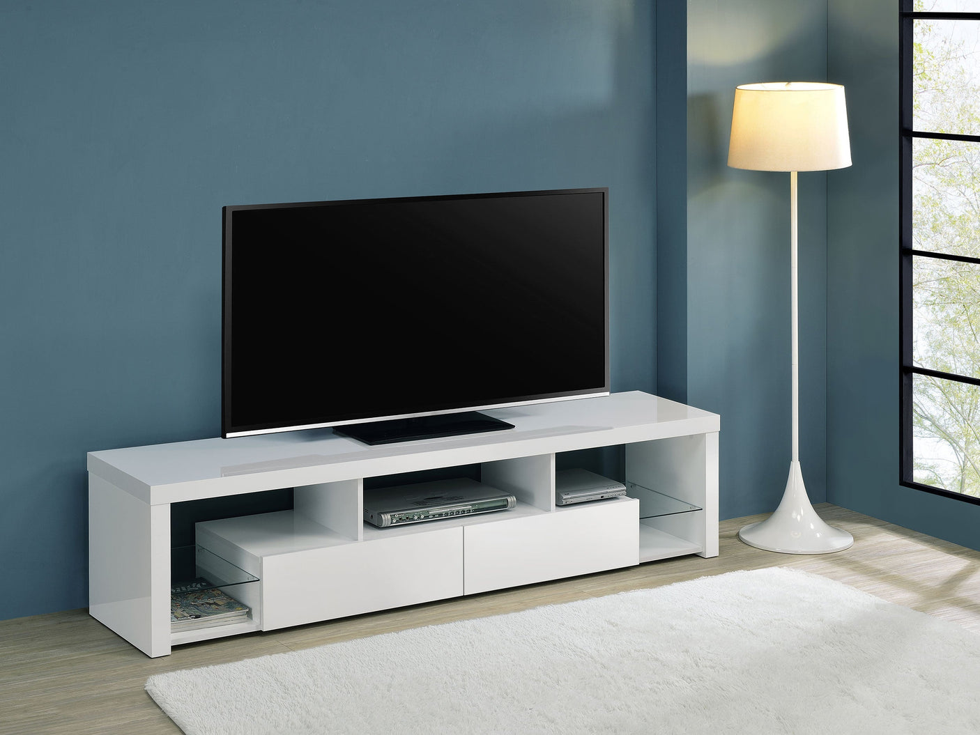 Jude 2-drawer Engineered Wood 71-inch TV Stand High Gloss White