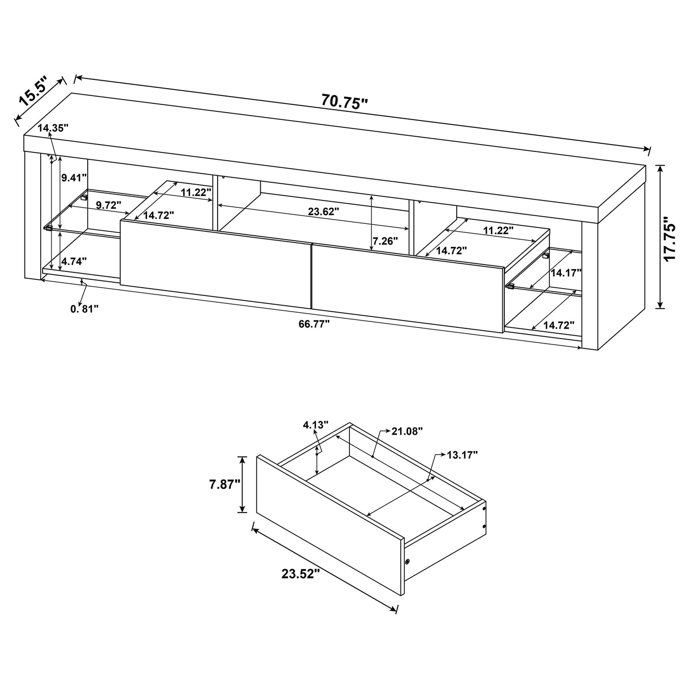 Jude 2-drawer Engineered Wood 71-inch TV Stand High Gloss White
