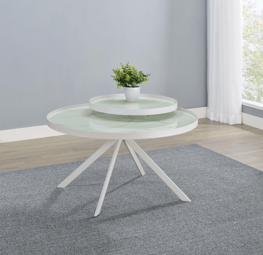 Briggs Round Marble Printed Glass Top Coffee Table