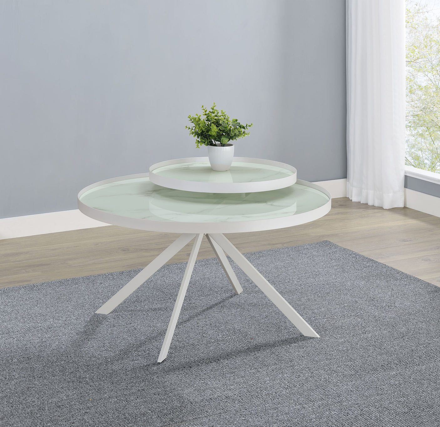 Briggs Round Marble Printed Glass Top Coffee Table