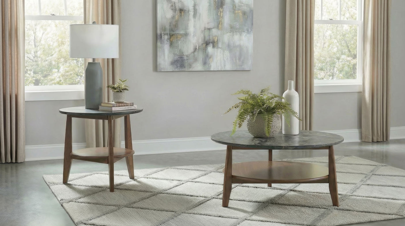 Bradley Round Smarttop Coffee Table Set Smokey Grey and Brown