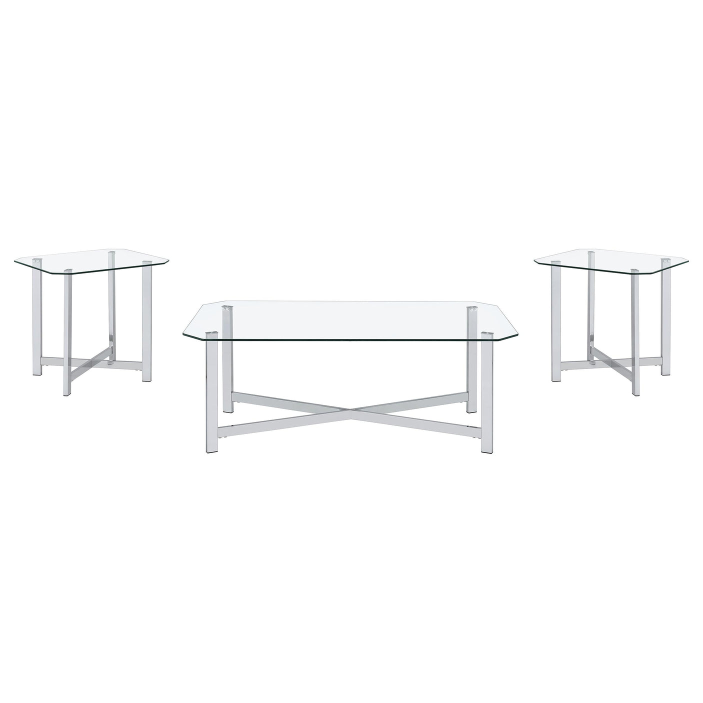 Cronin 2-piece Tempered Glass Top Coffee Table Set Chrome