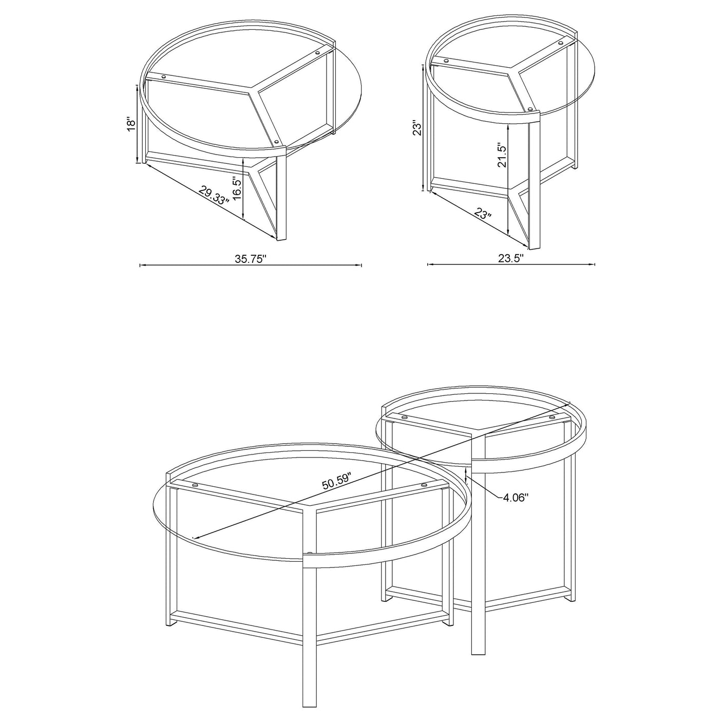Delia Round Glass Top Nesting Coffee Table