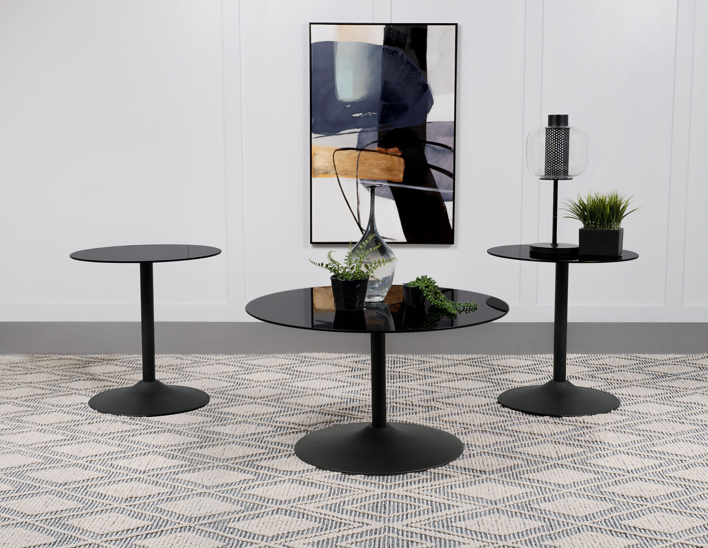 Ganso Round Glass Top Coffee and End Table Set