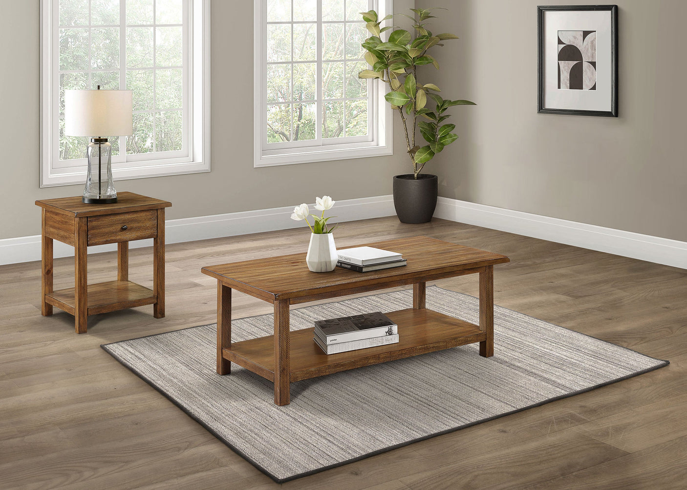 Payne Coffee and 1-Drawer End Table Set Brown