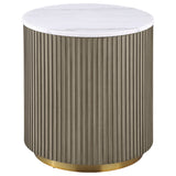 Jason Round White Marble Top Side End Table Greige