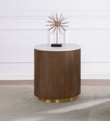 Jason Round White Marble Top Side End Table Greige