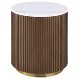 Jason Round White Marble Top Side End Table Greige