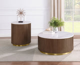 Jason Round White Marble Top Side End Table Greige