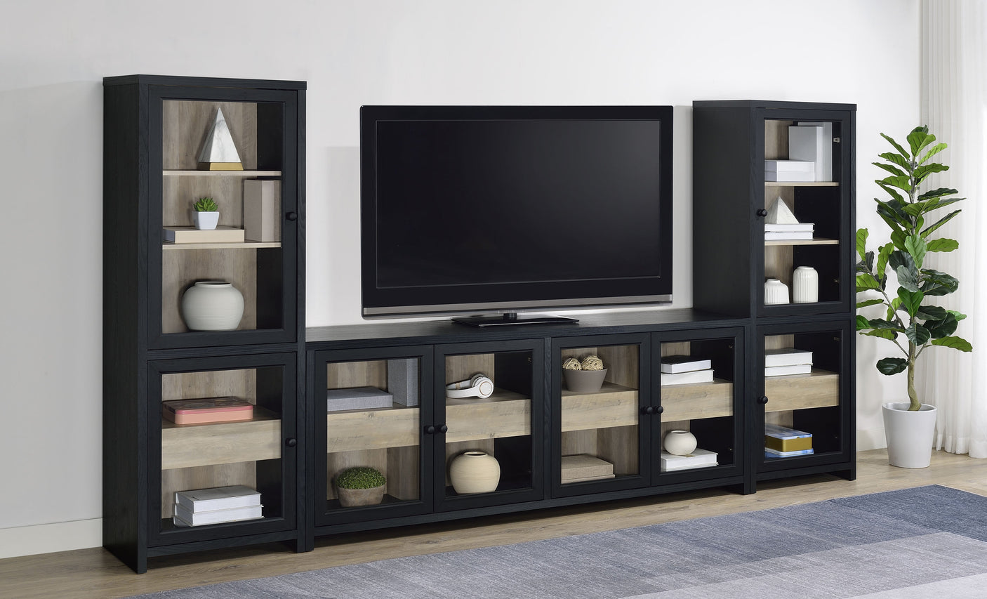 Denison 3-piece Entertainment Center 79-inch TV Stand Black