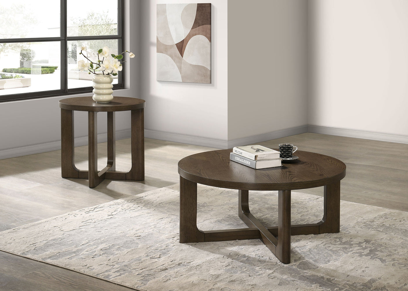 Kessler Round Sculptural Wood Coffee Table Set
