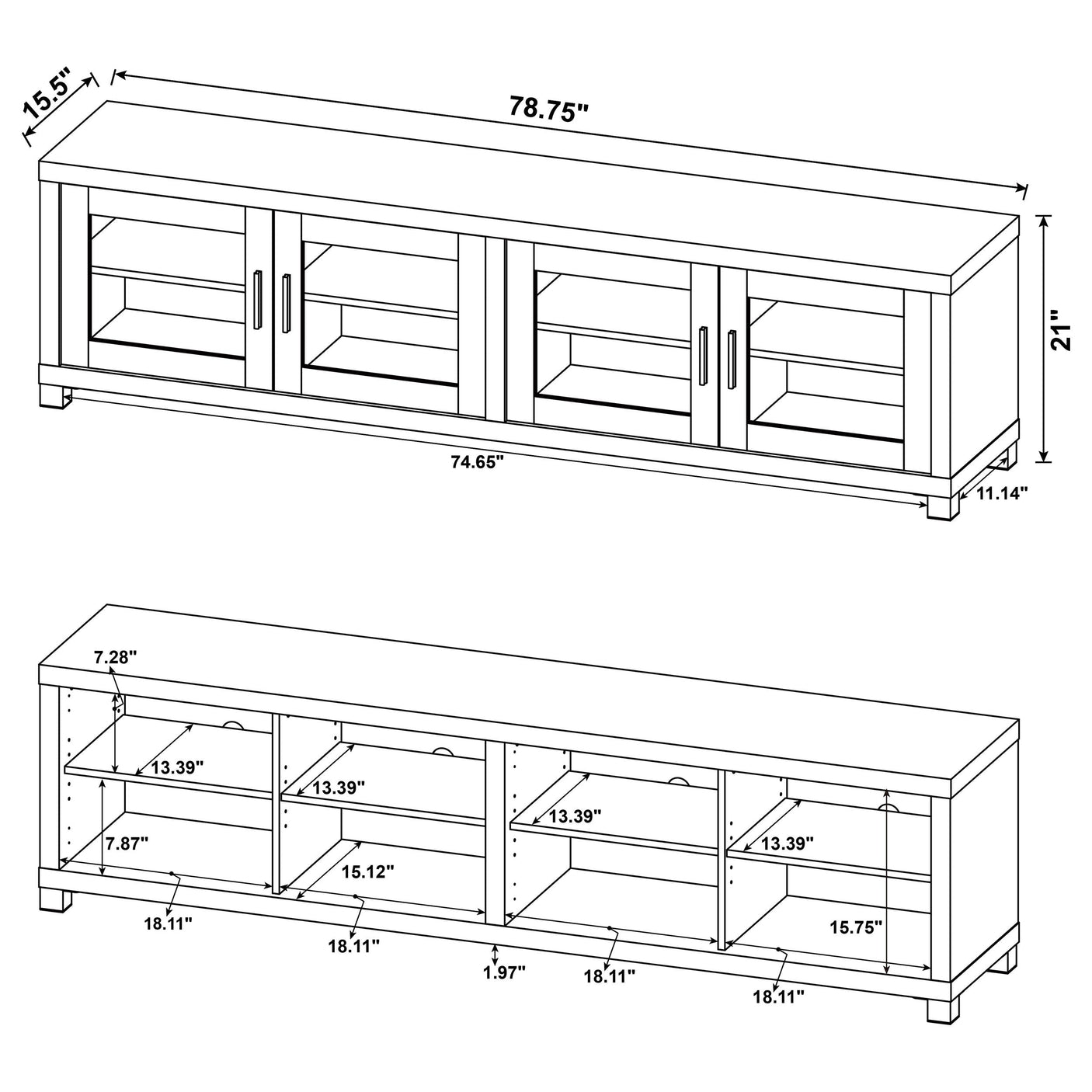 Jupiter 4-door Engineered Wood 79-inch TV Stand Black