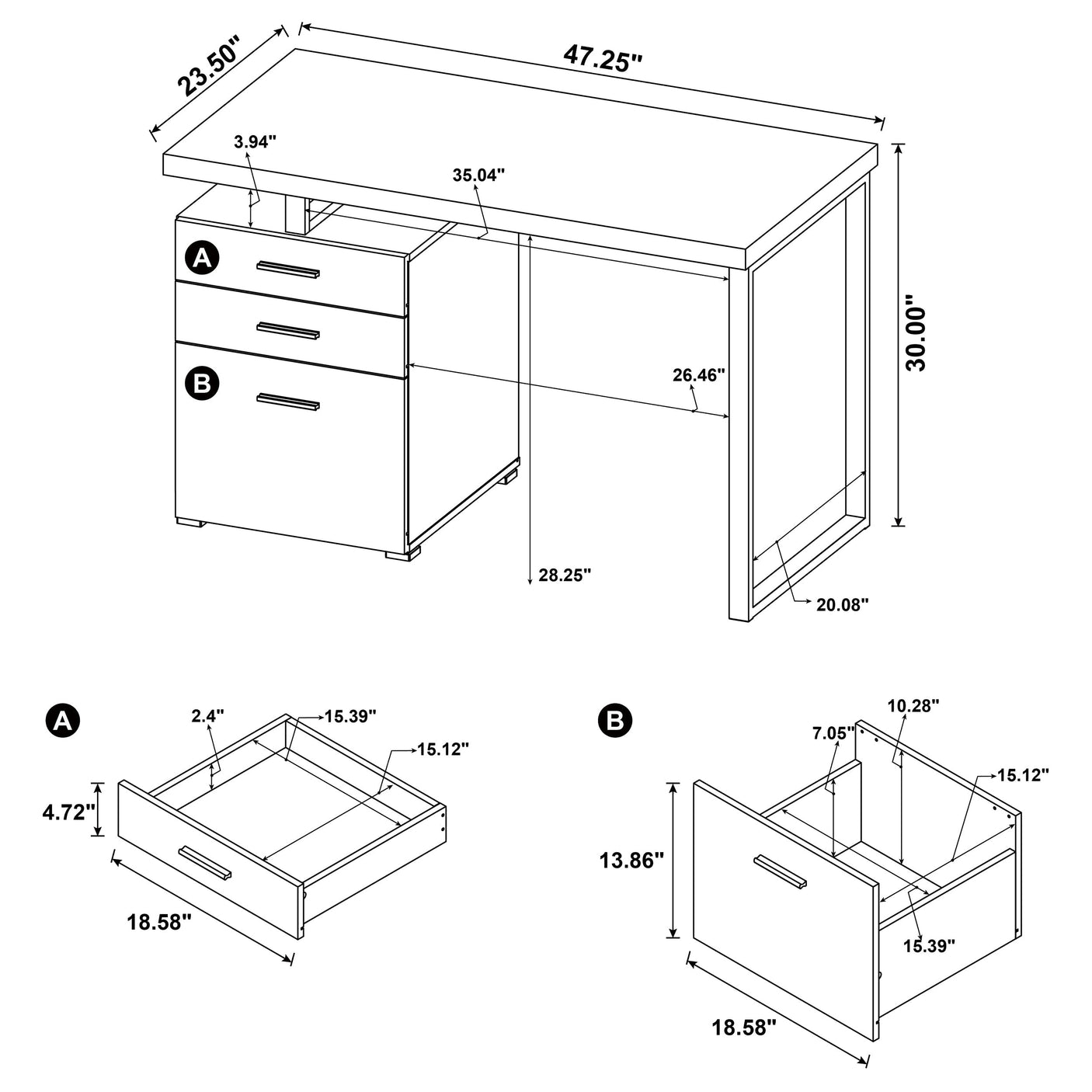 Brennan 47-inch 3-drawer Office Computer Desk