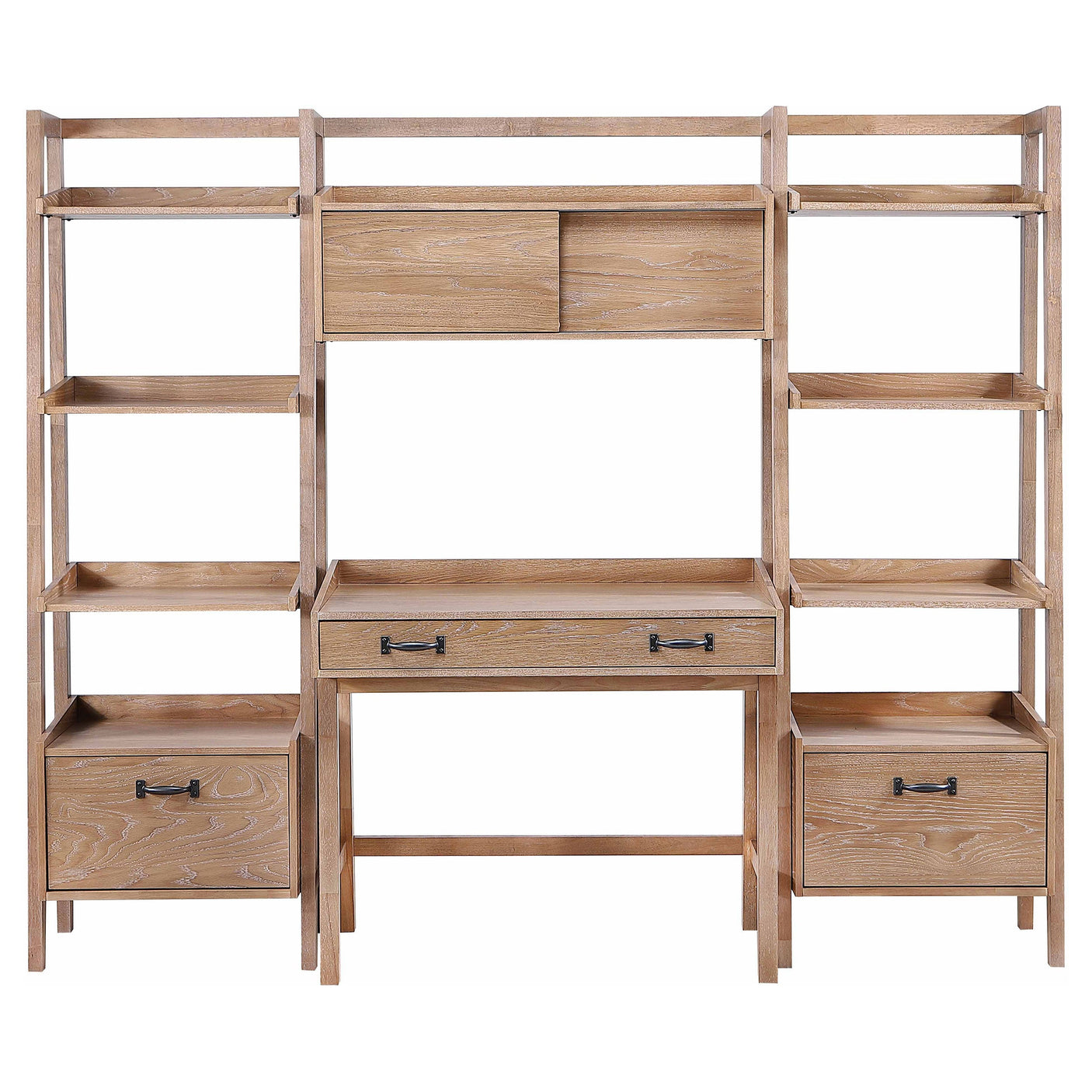 Fabian 4-piece Computer Desk and Bookshelf Set Distressed Light Brown