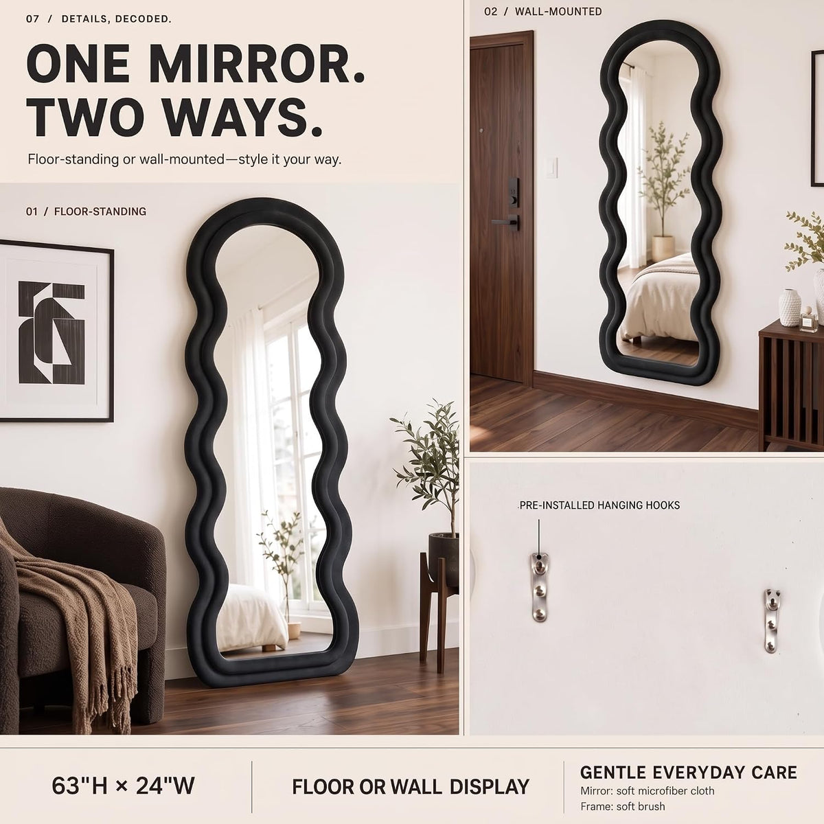 Full Length Wavy Mirror - Black