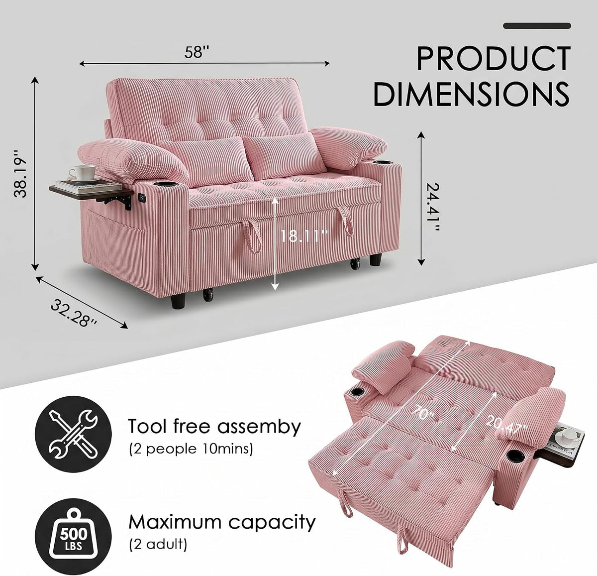 Milan Corduroy Sleeper Sofa