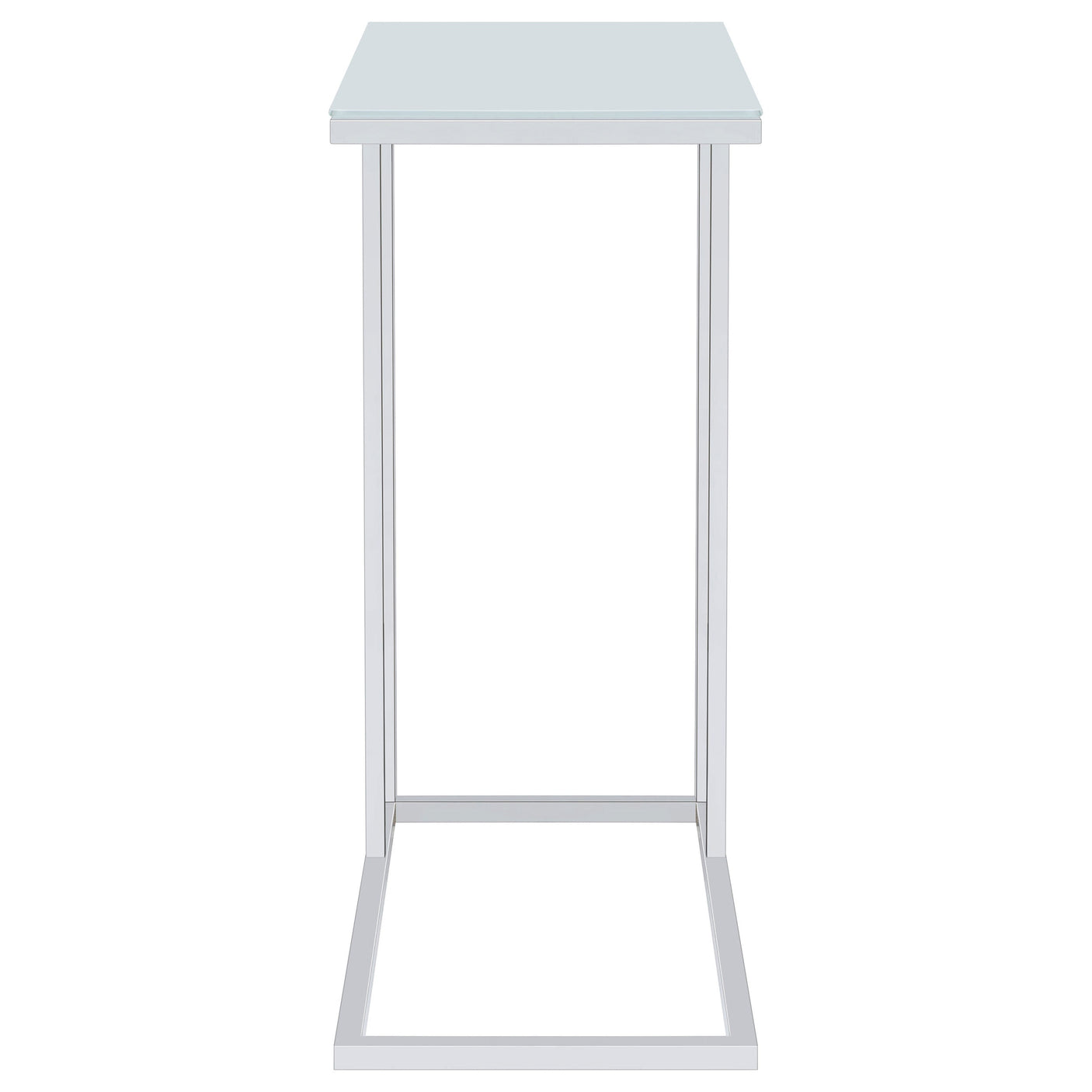 Stella White Glass Top C-Shaped Sofa Side Table Chrome