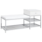 Siega 1-Drawer Shoe Storage Entryway Bench White High Gloss and Chrome