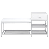 Siega 1-Drawer Shoe Storage Entryway Bench White High Gloss and Chrome