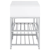 Siega 1-Drawer Shoe Storage Entryway Bench White High Gloss and Chrome