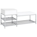 Siega 1-Drawer Shoe Storage Entryway Bench White High Gloss and Chrome