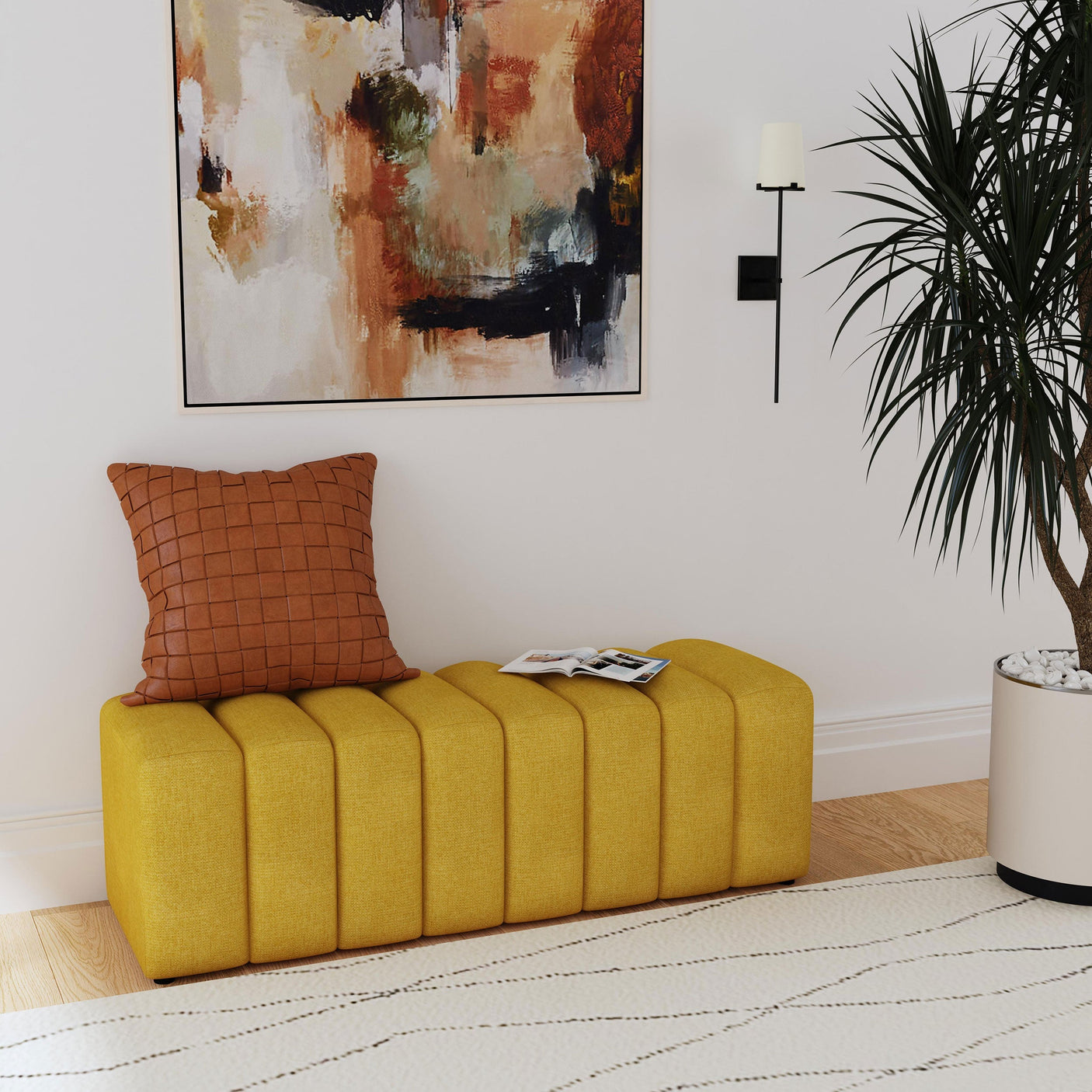 Summer Fabric Upholstered Tufted Accent Bench