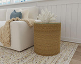 Halden Round Woven Seagrass Accent Side Table Light Brown