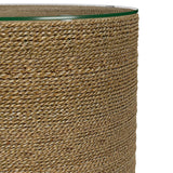 Halden Round Woven Seagrass Accent Side Table Light Brown