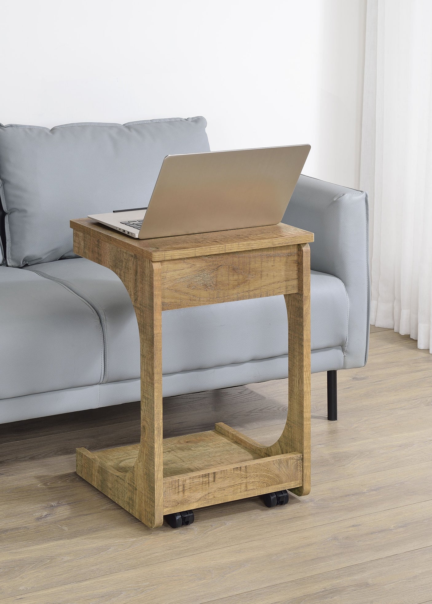 Ralston C-Shaped Lift-Top Sofa Side Table With Casters Black