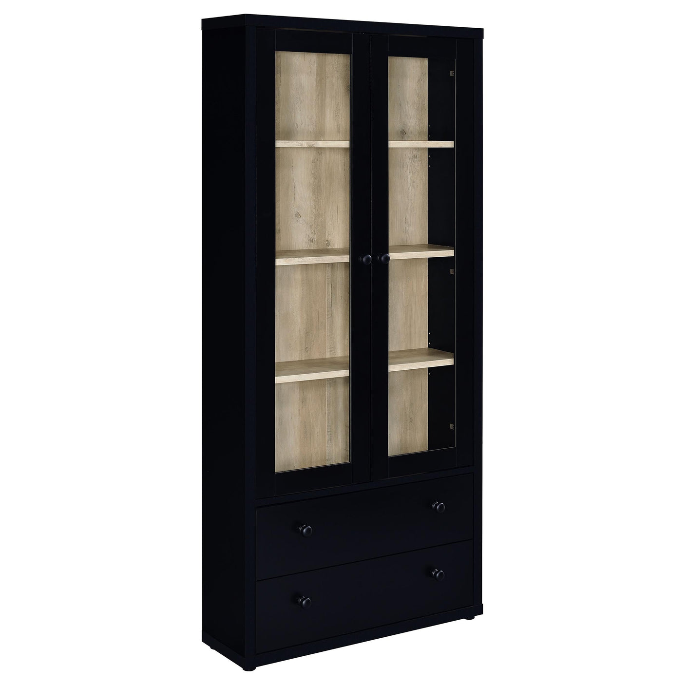 Hawthorne 4-Shelf Glass Door Cabinet with Drawers