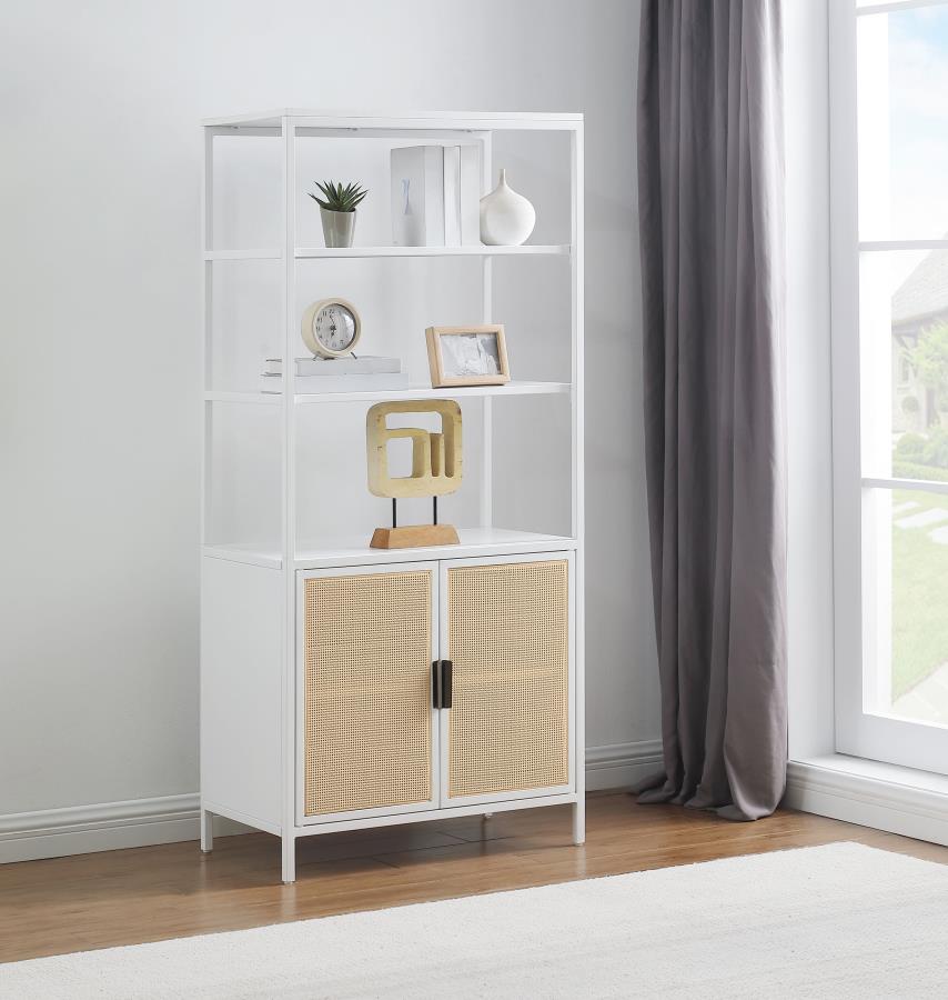 Amherst 3-shelf Radio Weave Cane Metal Accent Cabinet
