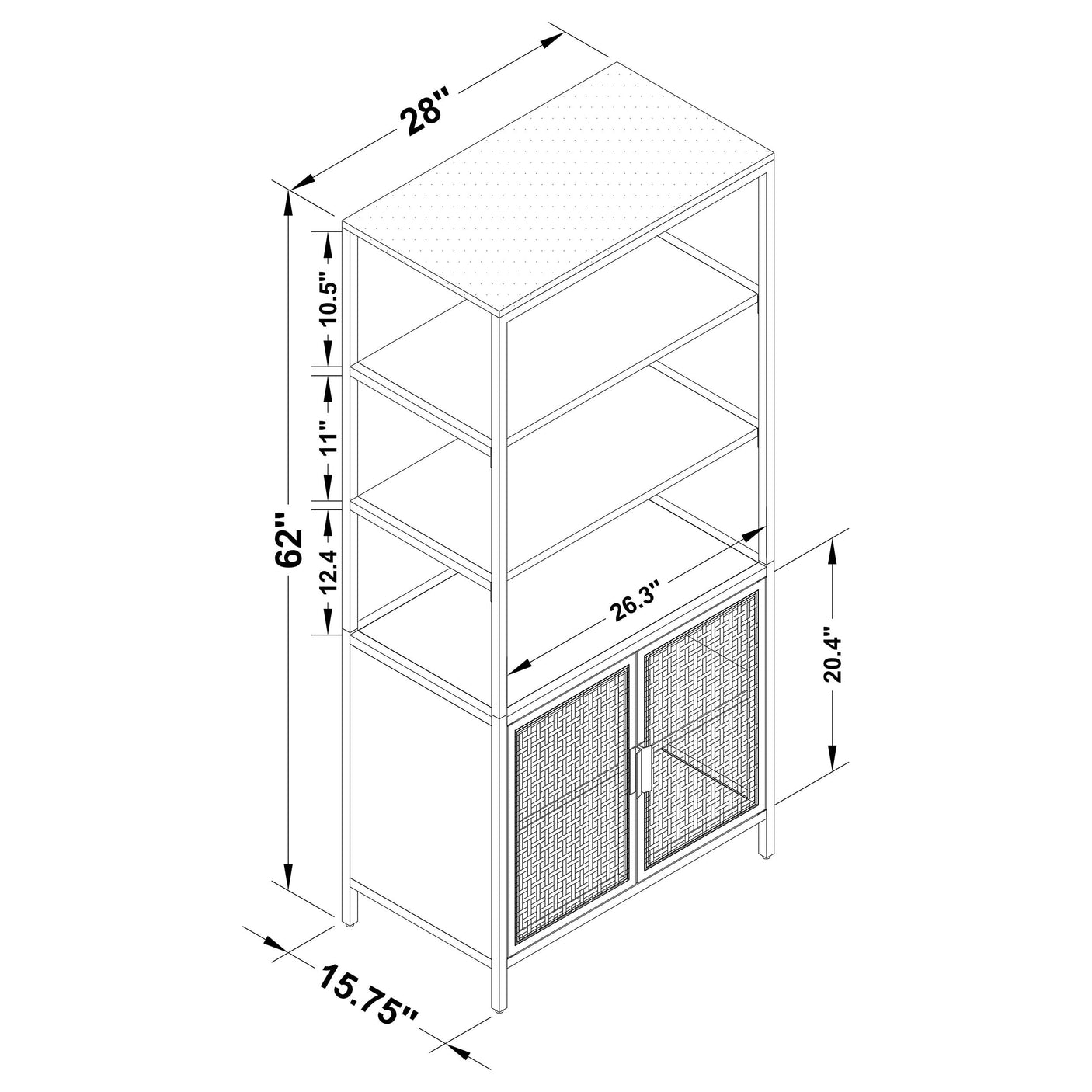 Amherst 3-shelf Radio Weave Cane Metal Accent Cabinet