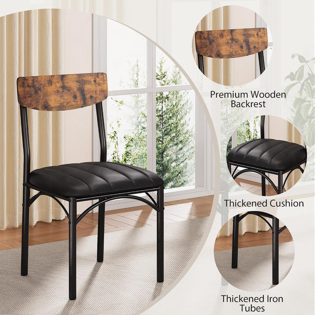 Modern Farmhouse Round Dining Table Set with Storage Shelf