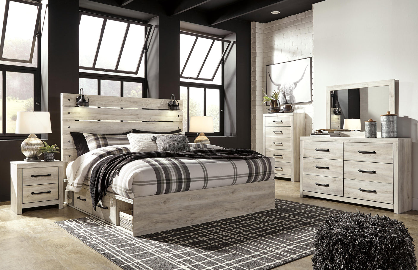 Cambeck Panel Bed with 4 Storage Drawers