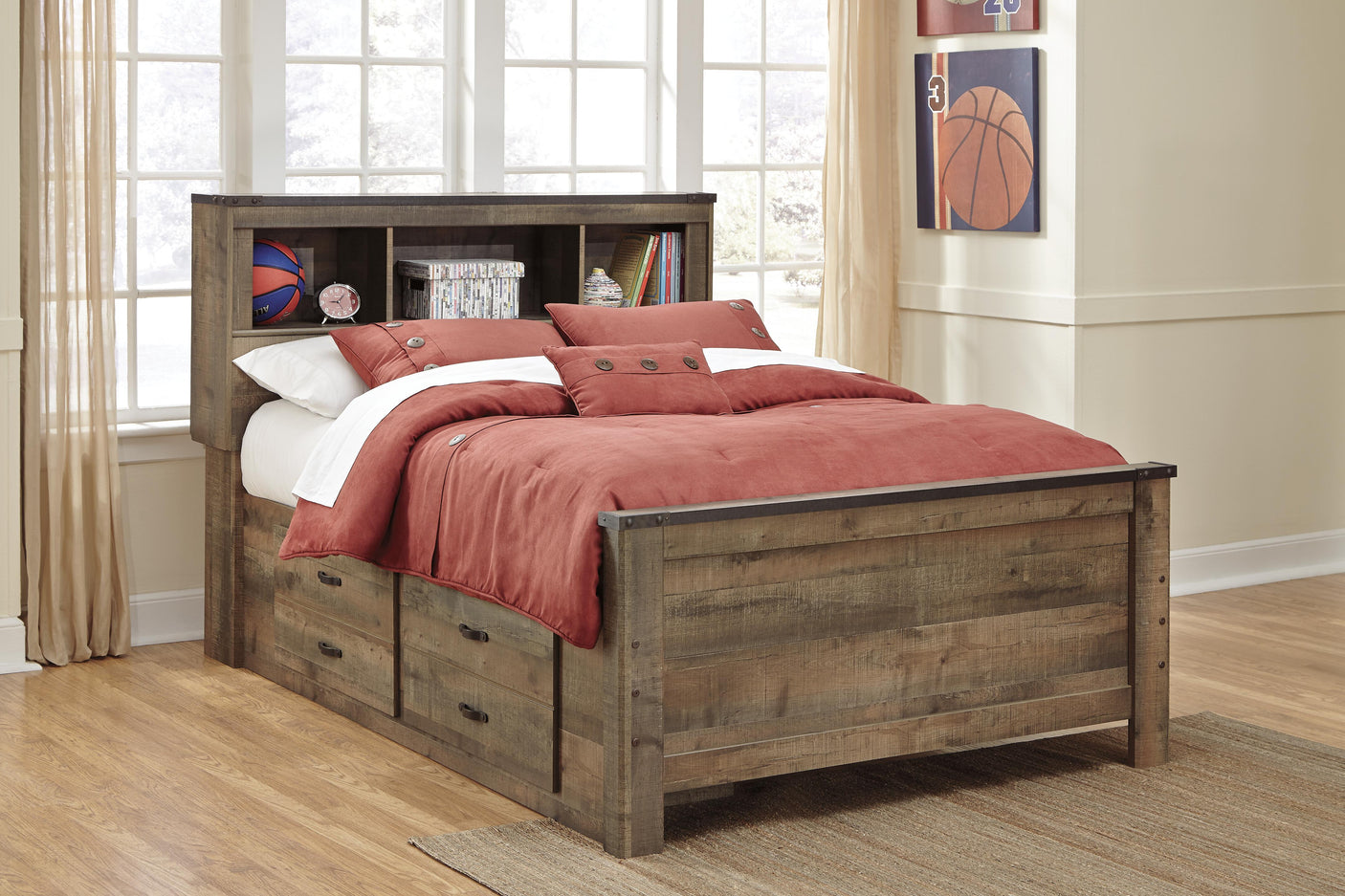 Trinell Bookcase Bed with 2 Storage Drawers