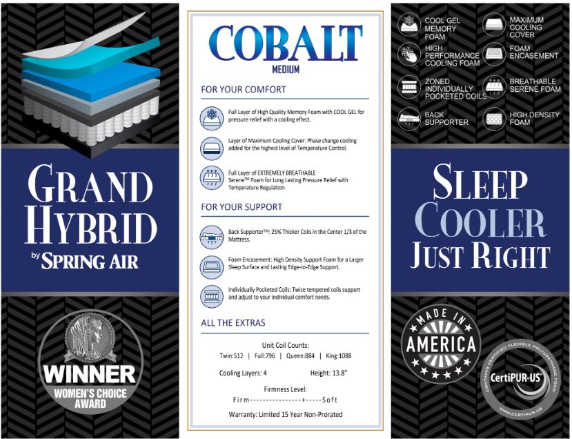 Grand Hybrid Cobalt Medium Mattress & Boxspring