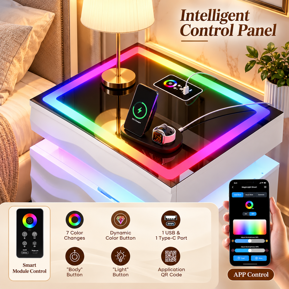 Nora Wave LED Nightstand