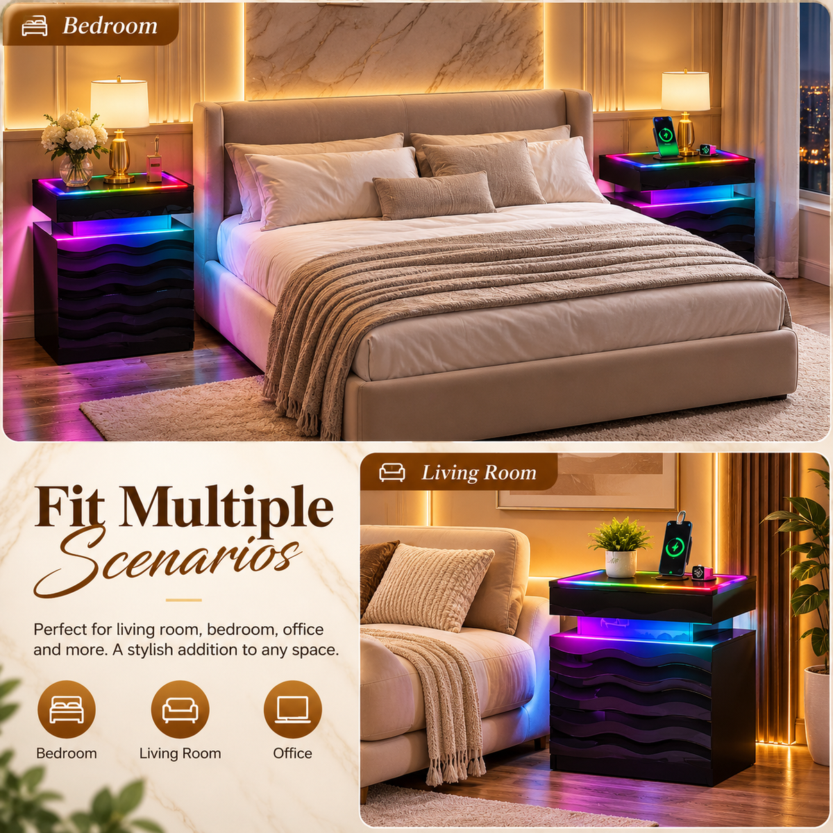 Nora Wave LED Nightstand