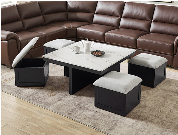 Marta Coffee Table w/ 4 Storage Ottomans