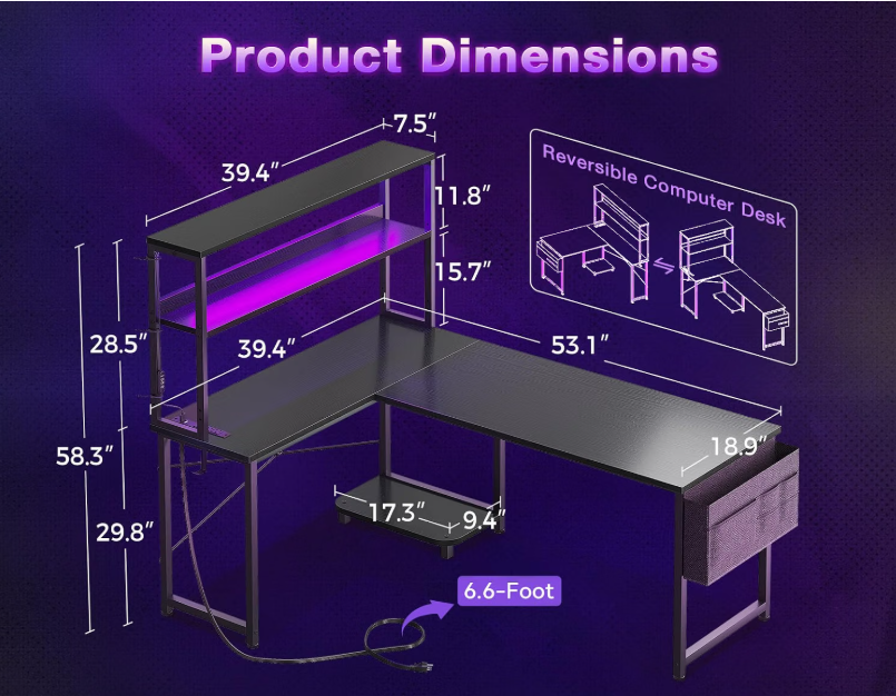 L-Shaped Desk w/ LED