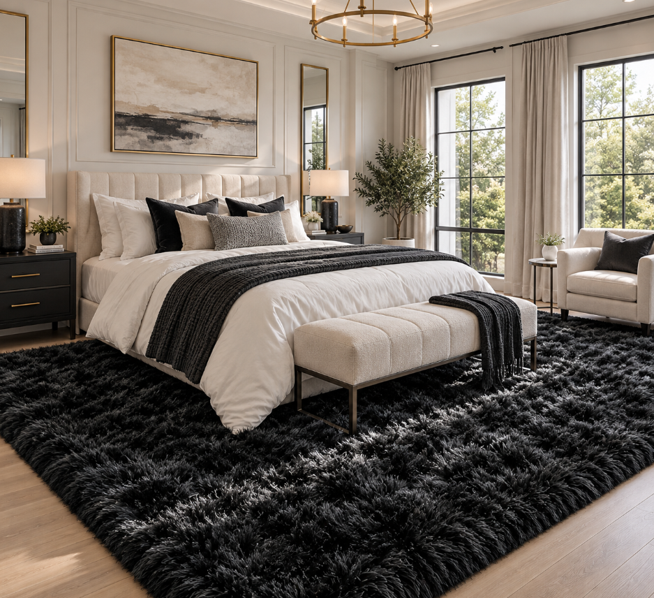 Soft black Fluffy Shag Rug 8' x 10'